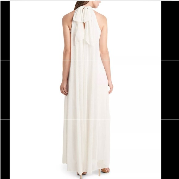 MSK High-Neck Sparkle-Mesh Wide-Leg  Jumpsuit-Ivory/Gold - Picture 1 of 9